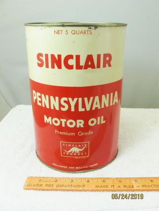 Sinclair Pennsylvania Motor Oil Premium Grade 5 Quart Steel Can
