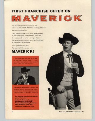 1957 Paper Ad James Garner Maverick Tv Show License Cowboy Western Gun Holster