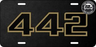 Oldsmobile 442 Black Leather And Gold Print Aluminum Vanity License Plate
