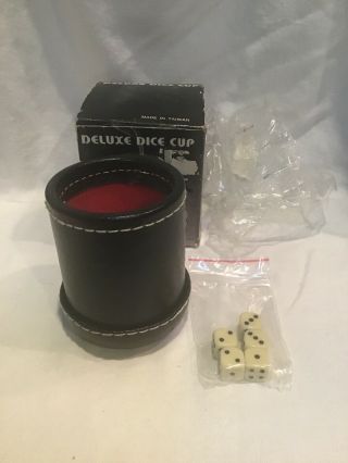 Vintage Leather Dice Cup With Dice N.  O.  S.