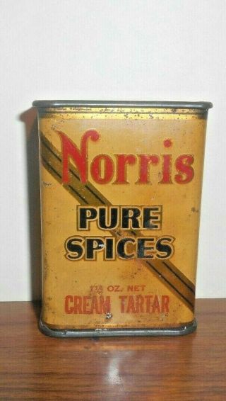 Antique Norris Brand Cream Of Tartar 1 1/2 Oz.  Spice Tin,  Norristown,  Pa.  Nr