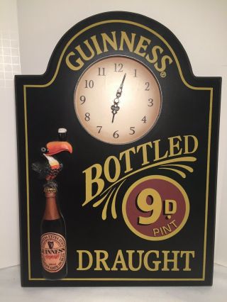Guinness Bottled Draught Beer Wall Clock Bar Sign Raised Toucan 18 " X 13”