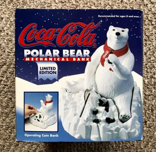 Coca Cola Polar Bear Mechanical Coin Bank 1995 Limited Edition 
