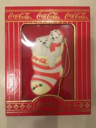 Coca Cola Christmas 1996 Polar Bear Porcelain Ornament