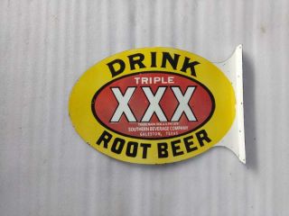 Xxx Tripple X Drink Root Beer Porcelain Enamel Sign 22 X 15 Inches D/s Flange