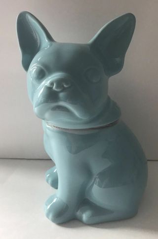 Boston Terrier Bulldog French Bulldog Ceramic Stoneware Cookie Jar Teal 10.  5 "