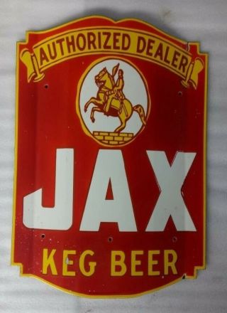 Jax Keg Beer Authorized Dealer Diecut Mold Porcelain Enamel Sign 26 X 18 Inches