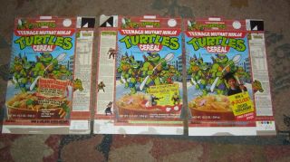 Teenage Mutant Ninja Turtles Cereal Boxes 3 Different 1990