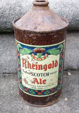 Rheingold Scotch Ale Woodgrain Quart Cone Top Can.  York York.  Beer.