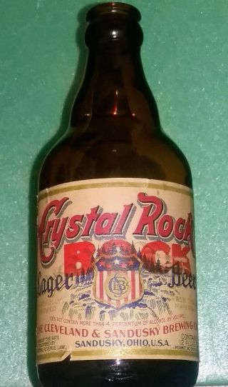 Crystal Rock Bock Steinie Bottle,  Cleveland Sandusky Brg Co.  Sandusky,  Oh.  Irtp
