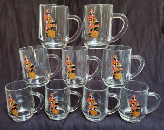 9 Captain Morgan Rum Clear Glass Mugs Pirate Cup Jolly Roger Made In Usa Euc