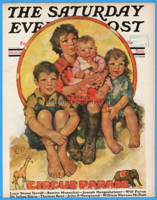 1928 Circus Parade Ellen Pyle Art Saturday Evening Post Cover Only August 25