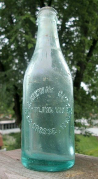 Gateway City Bottling La Crosse,  Wis.  Embossed Aqua Soda Drinking Bottle