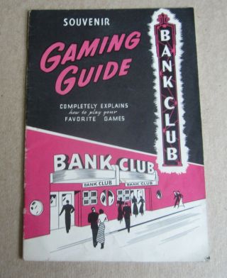 Old Vintage 1949 - Bank Club - Reno Nevada - Casino - Gaming Guide Booklet