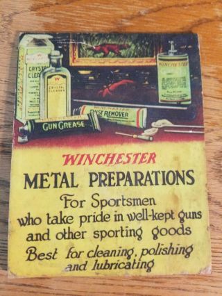 Vintage 1920s Winchester Gun Oil Polish Store Display Easel Sign Rare Old Rifle