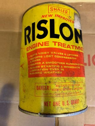 2 Vintage Shaler Rislone Engine Treatment NOS Full 1 Qt Motor Oil Can 4