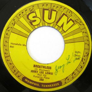 Jerry Lee Lewis Breathless 45 Sun 288 Signed 1958 Beech Nut Gum Promo Vg,