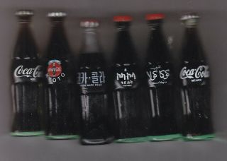 6 Mini Coca - Cola Bottle 3 Inchs Tall Six Different Country 6 Packs