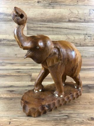 Vintage Hand Carved Solid Wood Large Heavy Elephant Statue Figure 13.  75 "