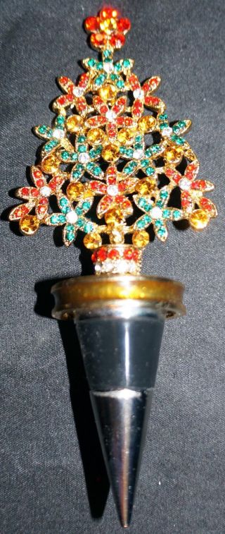 Jeweled Multi Colored Rhinestone Christmas Tree Wine Bottle Stopper 2