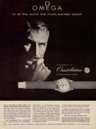 1959 Omega Watch Automatic Constellation Chronometer Vintage Photo Print Ad