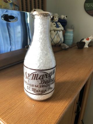 Quart Pyro Milk Bottle St Mary’s Dairy St Marys Pennsylvania Pa
