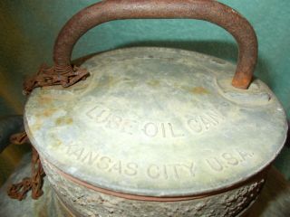 ANTIQUE COLUMBIAN STEEL TANK CO.  LUBE OIL CAN 10 GAL HOT ROD FUEL TANK EMBOSSED 3