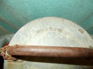 ANTIQUE COLUMBIAN STEEL TANK CO.  LUBE OIL CAN 10 GAL HOT ROD FUEL TANK EMBOSSED 4