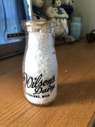 Half Pint Pyro Milk Bottle Wilson Dairy Highland Michigan Mich Mi
