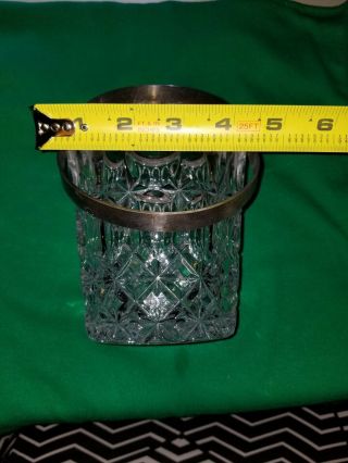 Vintage Diamond Pattern Cut Glass Ice Bucket with Silver Metal Handle & Tongs 2