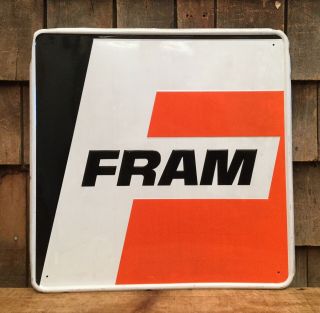 Vintage Fram Motor Oil Gas Service Station Dealer Garage Tin Embossed Sign 18x18