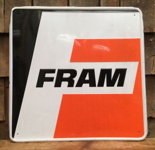 Vintage FRAM Motor Oil Gas Service Station Dealer Garage Tin Embossed Sign 18x18 8