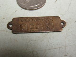 Antique Vintage Goodyear Brass Plaque Sign Equipment Number Gas Station FREESHIP 2
