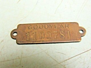 Antique Vintage Goodyear Brass Plaque Sign Equipment Number Gas Station FREESHIP 4
