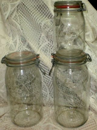 3 France Le Parfait Glass Canning Jars Bale Wire Lid & Seal (2) 3l (1) 1l