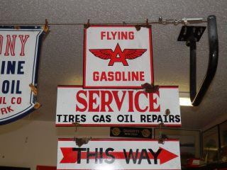 Old Antique Style Flying A Dealer Service Garage Gas Pump 2 Piece Sign Set