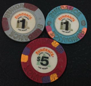 Set Of 3 Sundance $1 - $5 Casino Chips Las Vegas Nv House Paulson