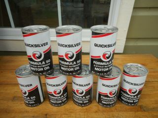 8 Vintage 12 Oz Quicksilver Formula 50 Boat Motor 2 Cycle Outboard Oil Cans