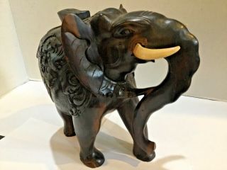 LARGE AFRICAN HAND CARVED WOODEN 8”x8.  75” ELEPHANT SCULPTURE FIGURINE 6