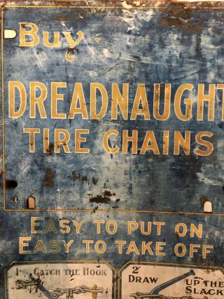 VINTAGE 1920’s DREADNAUGHT TIRE CHAINS Metal Sign For Ford Model T 26” X 17” 7