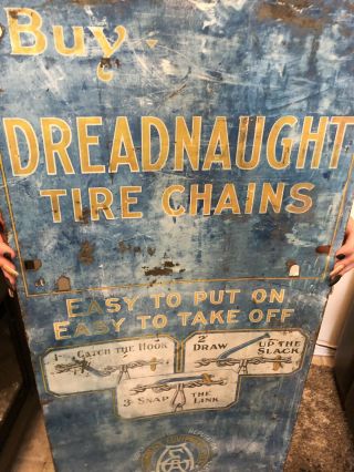 VINTAGE 1920’s DREADNAUGHT TIRE CHAINS Metal Sign For Ford Model T 26” X 17” 8