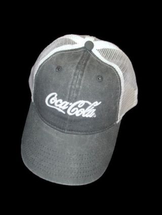 Coca - Cola Washed Gray & White Mesh Snapback Baseball Cap Hat W/embroidered Logo
