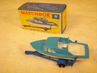 Vintage Lesney Matchbox 9 Boat & Trailer Cabin Cruiser 1966