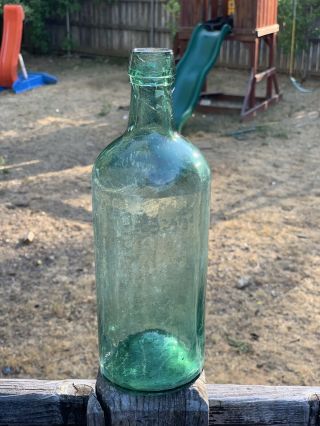 Blue Green Applied Top Kick Up Iron Pontil Whittled Ink Bottle