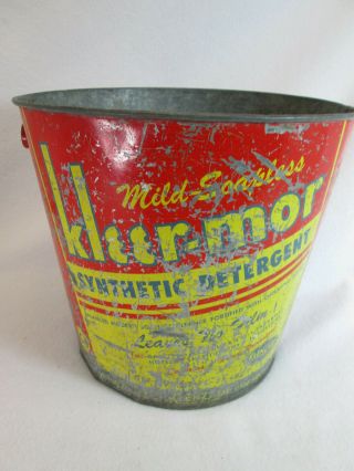 Vintage 1948 Kleer - Mor Laundry Detergent Soap Galvanized Metal Bucket Pail