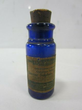 Antique Quinine Sulphate - Burrough Bros.  Cobalt Blue Bottle W/cork