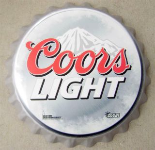 Coors Light Beer Round Bottle Cap Metal Sign.  19 " Diameter