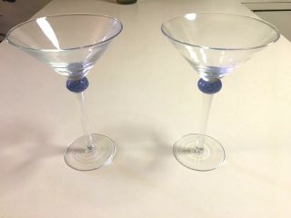 Martini Glasses With Clear Stem And Purple Ball - 8 " Tall - 2 Total