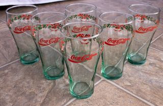 Vintage Coca Cola Glasses Winter Christmas Bells And Holly Berries Set Of 6