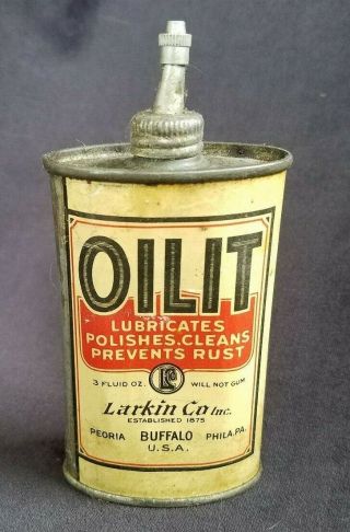 Old Advertising Oil Tin Oilit Larkin Co Buffalo Ny Oiler Lubricates Bicycles